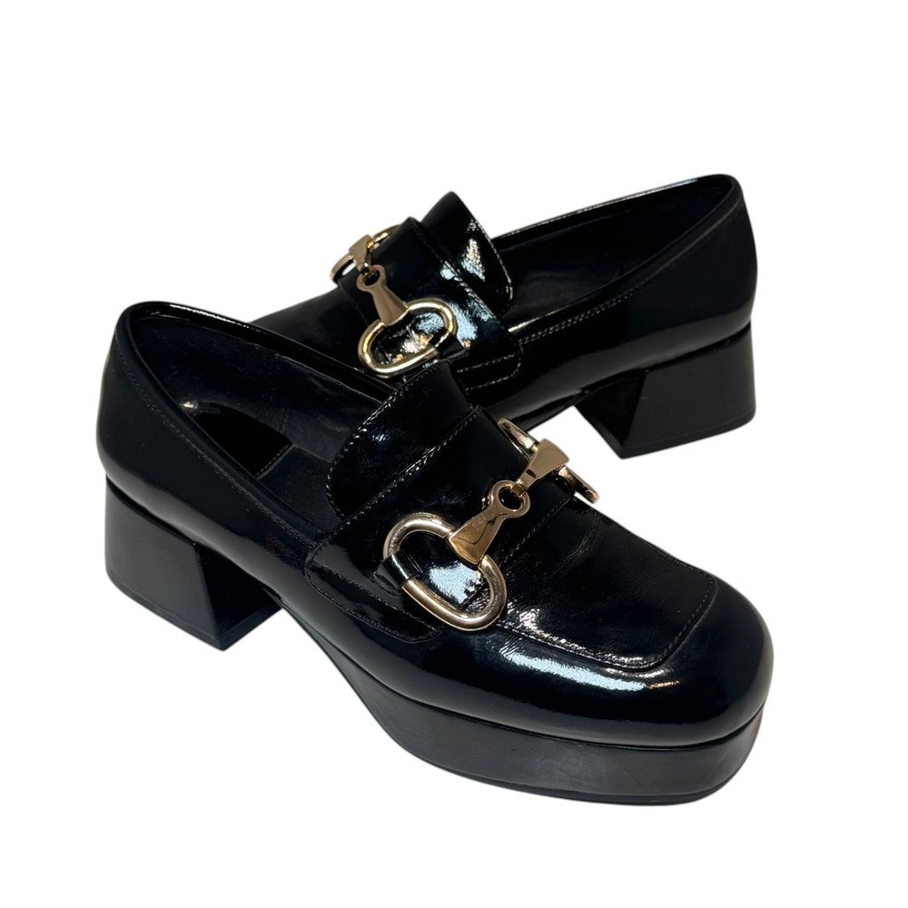 Jeffrey Campbell Student Platform Loafers Black Patent Horsebit Sz 7 Chunky